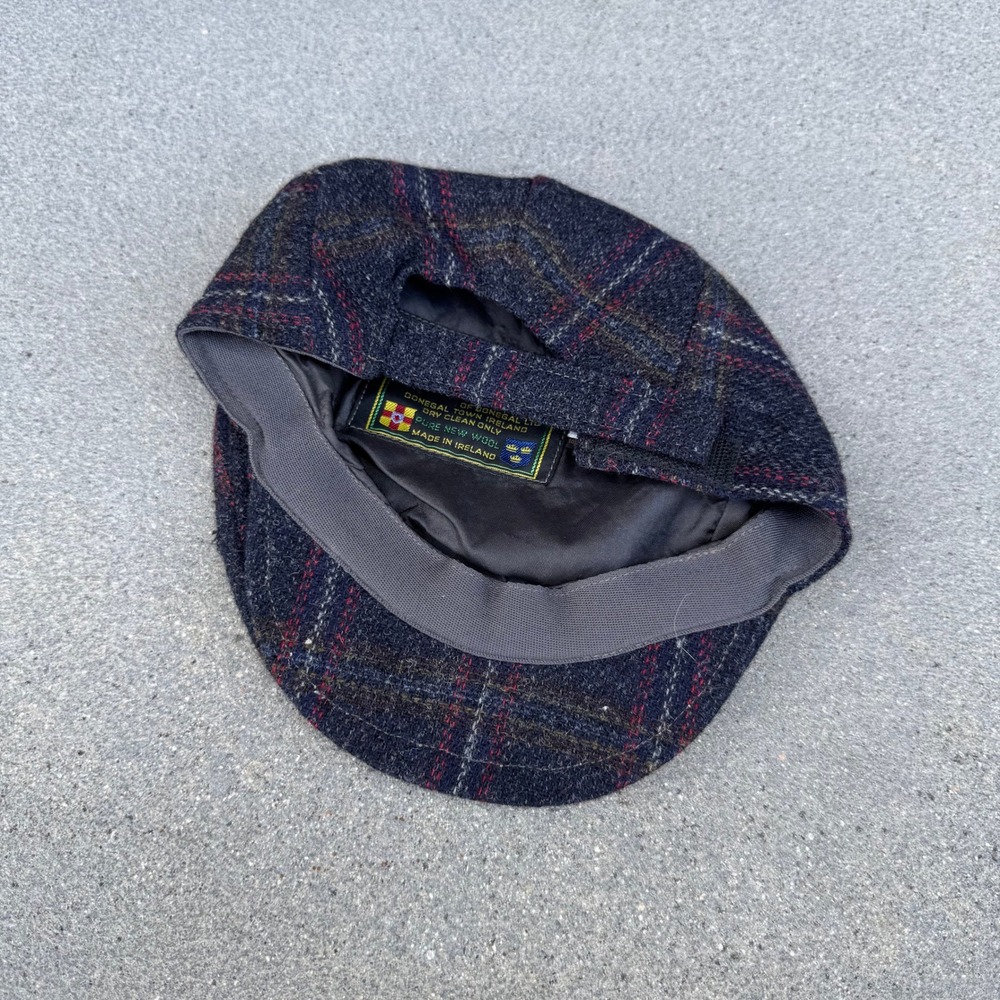 Hanna Hats Donegal Ireland Mens Blue Plaid Wool Flat Cap Driving Hat Size M